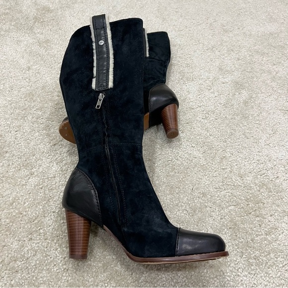 UGG Black Heeled Boots with Cream Accents - Picture 8 of 16